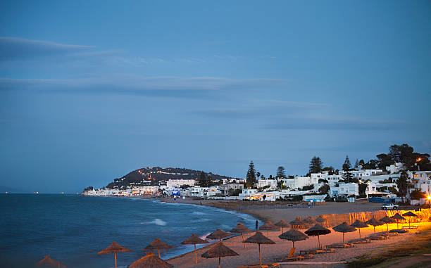 Evening view to the beach in Gammarth Tunis Evening view to the beach in Gammarth Tunis, Tunisia sousse tunisia stock pictures, royalty-free photos & images