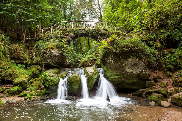 deep in the forest there is a small waterfall in switzerland in Luxembourg