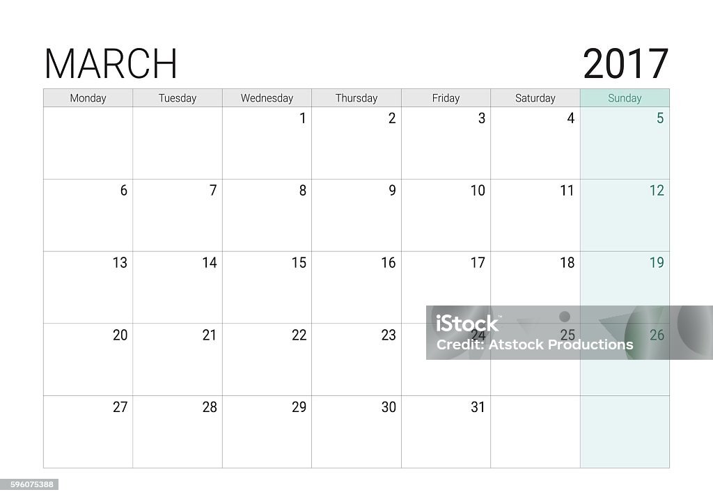 2017 March calendar (or desk planner) 2017 March calendar (or desk planner), week start on Monday 2017 stock vector