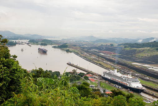 Panama, Panama - September 29, 2013: MS Zaandam - Holland America Cruise Line Ship in Panama Canal - 29.09.2013