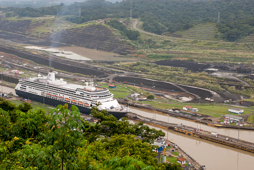 Panama, Panama - September 29, 2013: MS Zaandam - Holland America Cruise Line Ship in Panama Canal - 29.09.2013