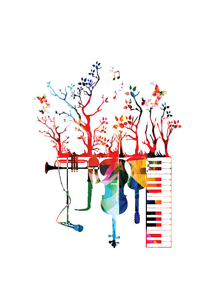 illustrazioni stock, clip art, cartoni animati e icone di tendenza di illustrazione vettoriale del concetto di musica creativa - musical instrument violin sheet music music