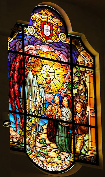 stained glass - behold the bread of angels - fatima, portugal - fatima imagens e fotografias de stock