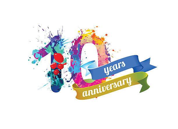 ten years anniversary. 10 ten years anniversary. Vector watercolor splash paint 10 11 years stock illustrations