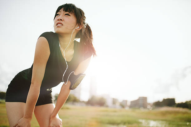 istock Determined sports woman looking forward for run. 596086252