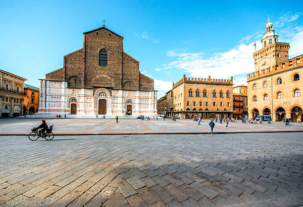 San Petronio church in Bologna Bologna, Italy - May 24, 2016: View on San Petronio church on the main square in Bologna city. It is the largest church built in bricks in the world. bologna photos stock pictures, royalty-free photos & images