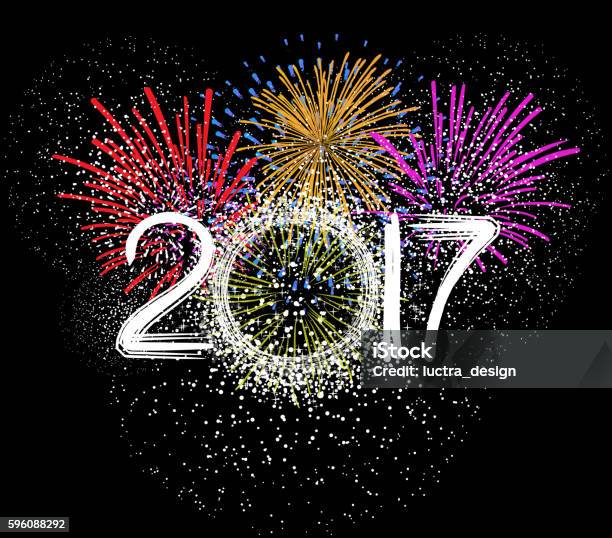 Fireworks For Happy New Year 2017 Stock Illustration - Download Image Now - 2017, Abstract, Alphabet