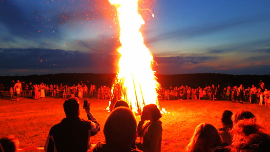 Baierbrunn, Germany - June 27, 2014: Germany-Bavaria. Customs and tradition. Johanis fire at Saint John's Eve.....