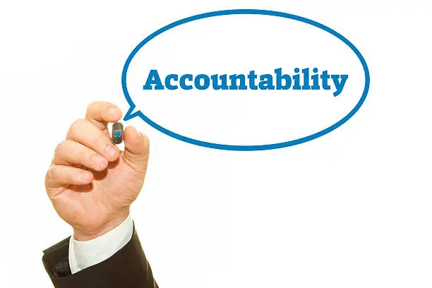Photo of Businessman hand writing Accountability with a marker.