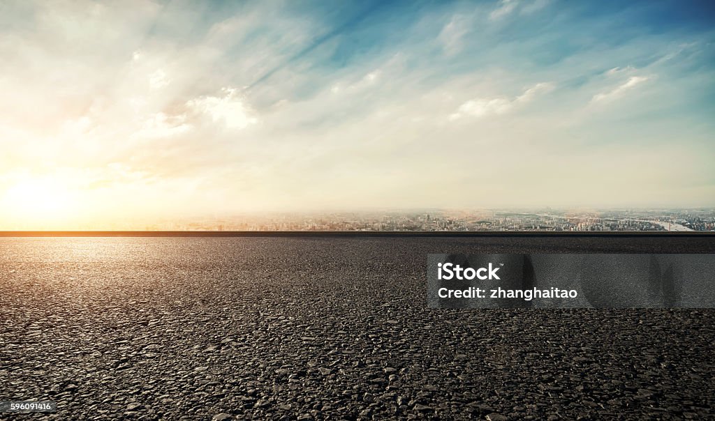 Race Track Sunset Urban landscape road Asphalt Stock Photo