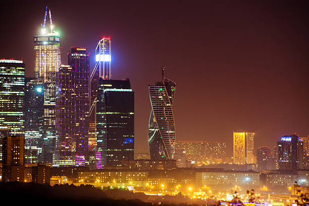 istock Skyscrapers in Moscow at night time 596091482