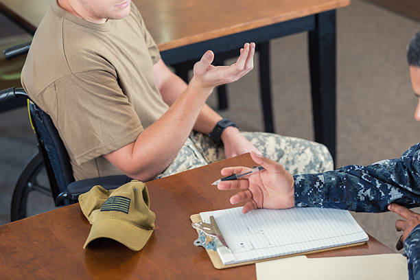 istock Soldier meeting with counselor after injury during deployment 596092592