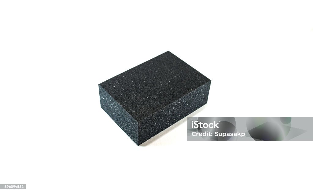 Black Sponge The isolated black retangle sponge Equipment Stock Photo