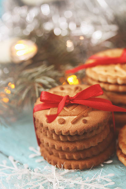 istock stack of cookies with a red bow, tinted 596095670