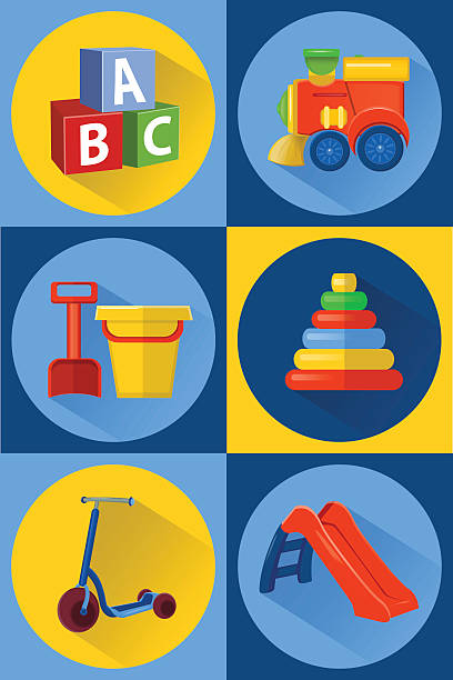 vector illustration toys for children vector illustration toys for children icons flat sand pail and shovel stock illustrations