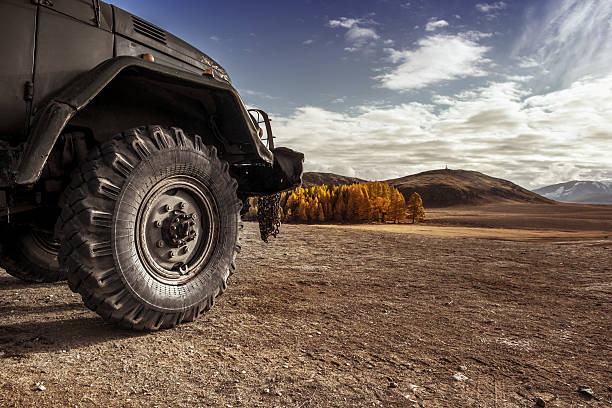 istock Truck car wheel offroad concept 596097626