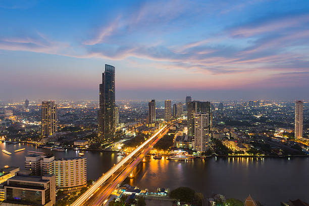istock River curved over Bangkok city centre downtown 596337216