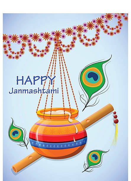 Happy Krishna Janmashtami. Greeting post card Happy Krishna Janmashtami. Greeting post card. Light background. Easy to edit vector illustration mahabharata stock illustrations