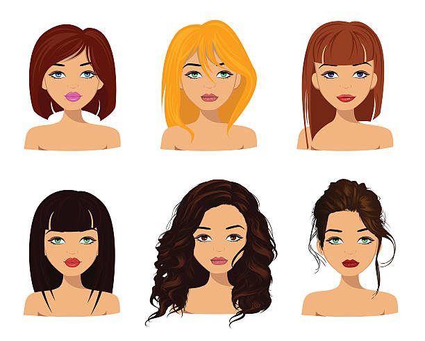 Young pretty women with cute faces Young pretty women with cute faces, fashionable hairstyles and beautiful eyes. Vector editable fringe stock illustrations