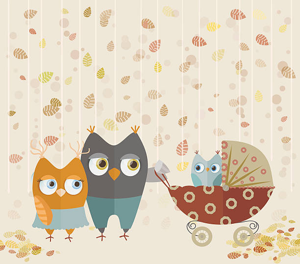 ilustraciones, imágenes clip art, dibujos animados e iconos de stock de familia de los buhos caminando - owl young animal bird mother