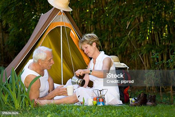 Senior Couple Camping Stock Photo - Download Image Now - 60-64 Years, 65-69 Years, Activity