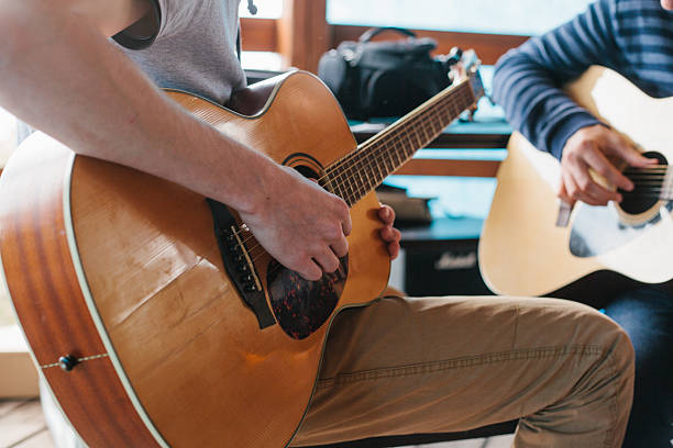 istock Learning to play the guitar. Music education and extra-curricular lessons. 596345040