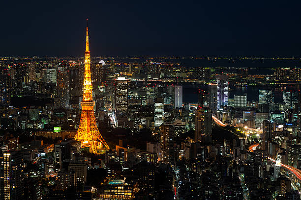 istock Illuminated Tokyo Tower and skyline at night from Roppongi Hills 596346214