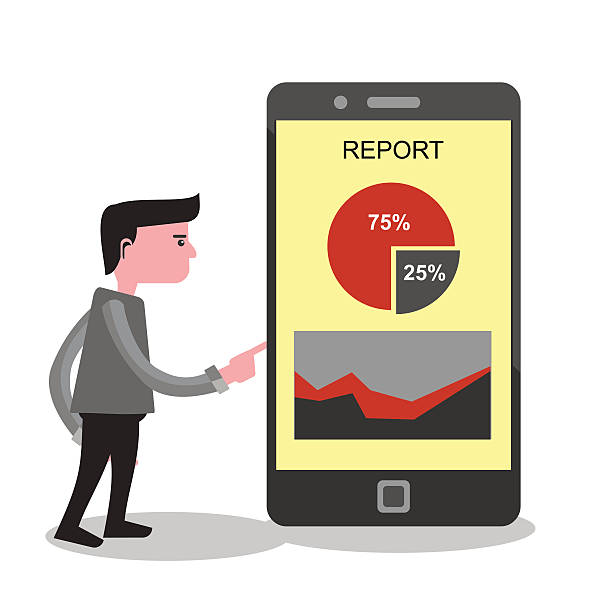 Businessman pointing report on smartphone screen vector art illustration