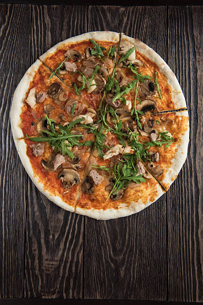 istock Pizza with chicken and mushrooms 596346492