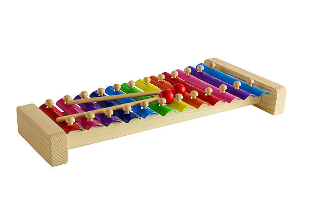 istock Children's xylophone toy isolated on white background 596347054