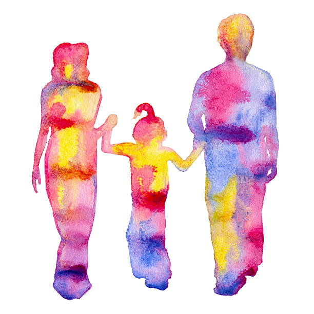 istock Family. Colored silhouette of people. Isolated on a white background. 596347902