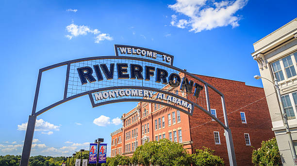 Montgomery, Alabama Riverfront Arch Sign stock photo