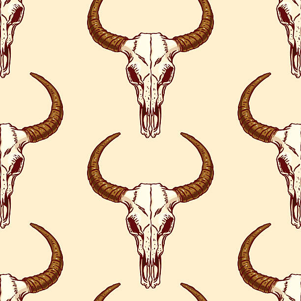 illustrazioni stock, clip art, cartoni animati e icone di tendenza di modello senza cuciture di teschi toro - animal skull cow bull old