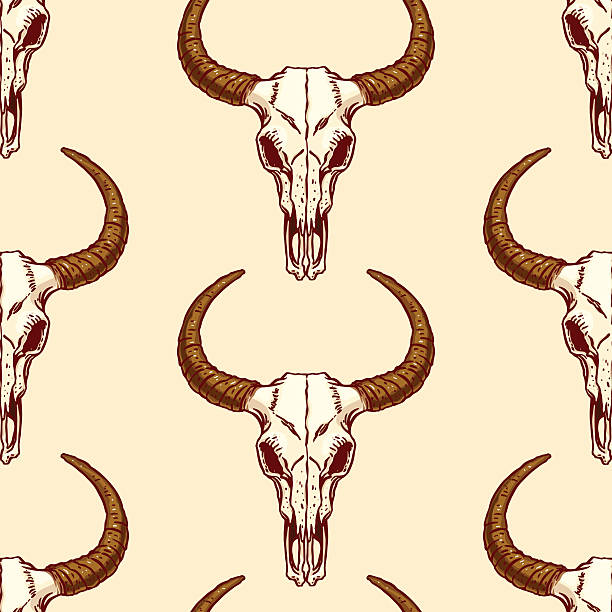 бесшовные картины черепа быка - animal skull cow animal skeleton animal stock illustrations