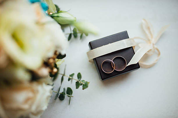 istock pair of wedding rings with bokeh background 596351252