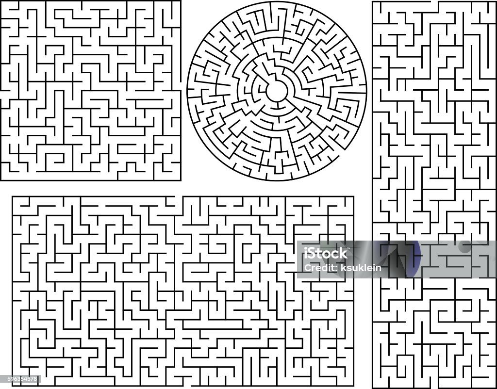 Vector Maze templates Vector Maze templates. Circle and square labyrinth sample Maze stock vector