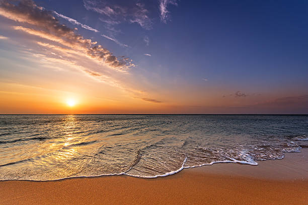 istock Beautiful colored sunrise at the beach in the tropics 596355010
