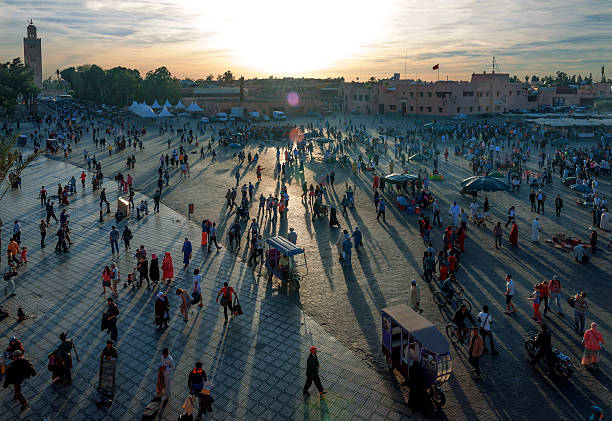 istock Evening Djemaa El Fna Square with Koutoubia Mosque, Marrakech, Morocco 596355728