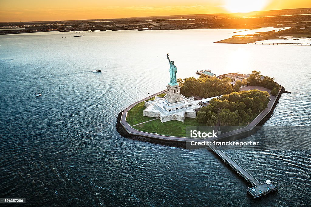 statue of liberty aerial view Statue of Liberty - New York City Stock Photo