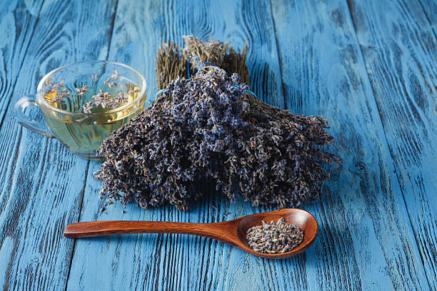 istock Bunch of lavender flowers on old boards 596357720