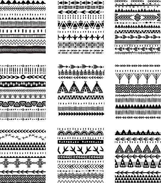 ilustraciones, imágenes clip art, dibujos animados e iconos de stock de conjunto de pinceles y patrones étnicos - indigenous culture