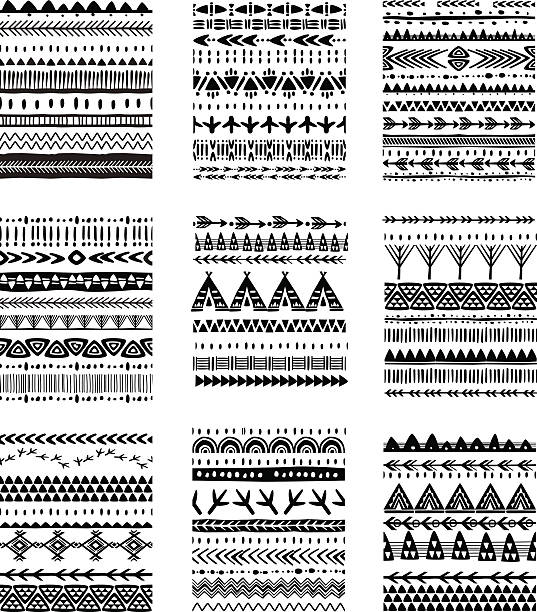 Set of ethnic brushes and patterns Set of ethnic brushes and patterns tribal tattoos stock illustrations
