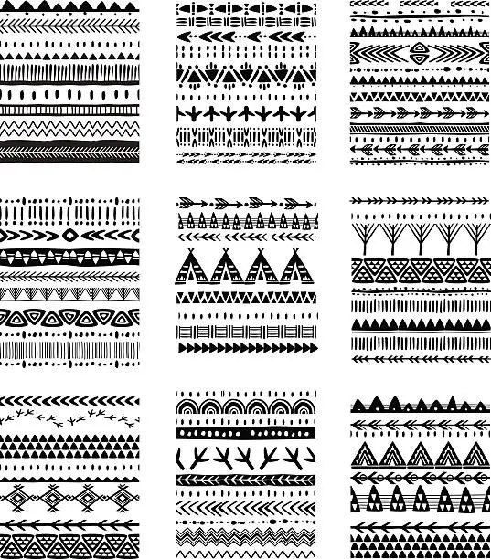 Vector illustration of Set of ethnic brushes and patterns