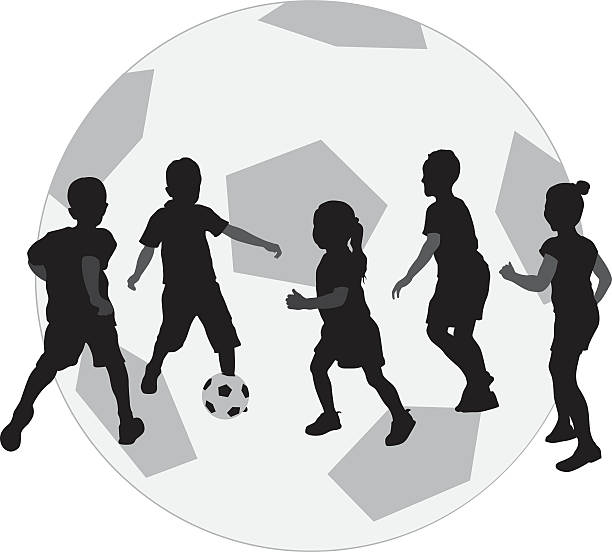 ilustraciones, imágenes clip art, dibujos animados e iconos de stock de iconos de los niños jugando al fútbol - focus on shadow computer graphic learning black