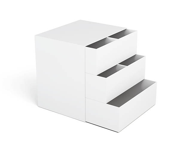 istock White chest of drawers with extended boxes on white background. 596359304