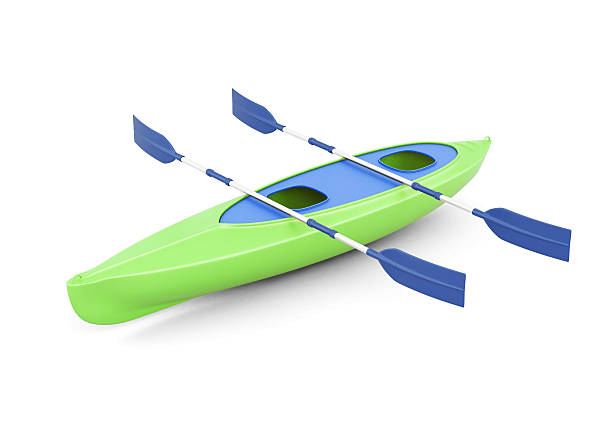 istock Green kayak with paddles isolated on a white background. 596359404