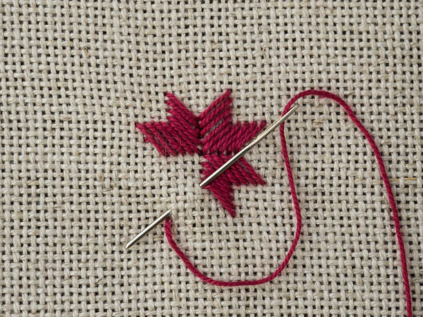 istock Fragment of embroidery on canvas 596360128