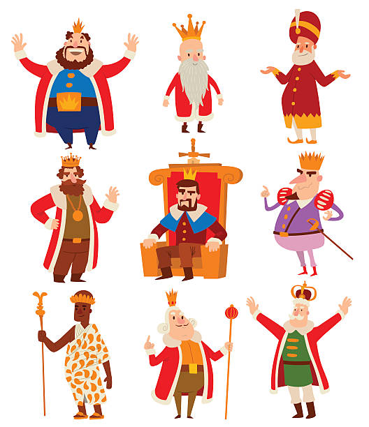 ilustraciones, imágenes clip art, dibujos animados e iconos de stock de conjunto de vectores de dibujos animados de reyes. - king