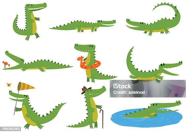 Crocodile Character Vector Set Stock Illustration - Download Image Now - Crocodile, Cartoon, Cute