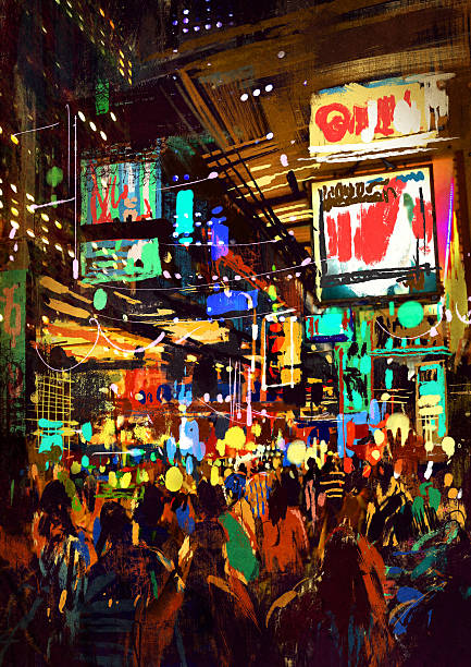 istock crowd of people in night street 596366318